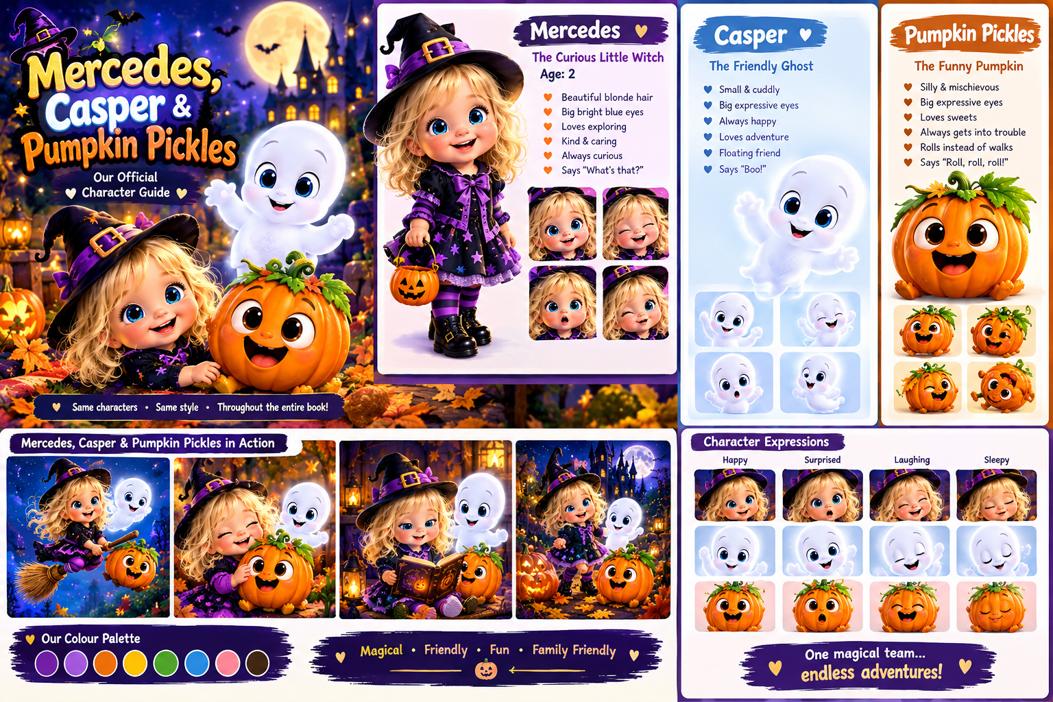 Official character style guide for Mercedes, Casper and Pumpkin Pickles — Magical, Friendly, Fun, Family Friendly