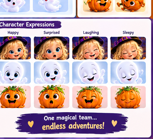 Leaf-pile play by a friendly haunted house from the official style guide